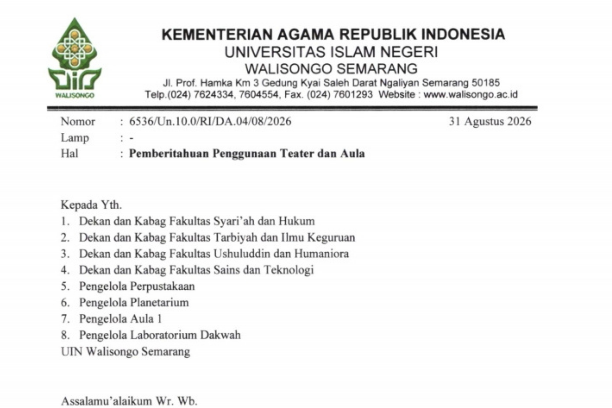 uin walisongo, pengalihan ruang kelas, maba fdk, fdk, fdk uin walisongo